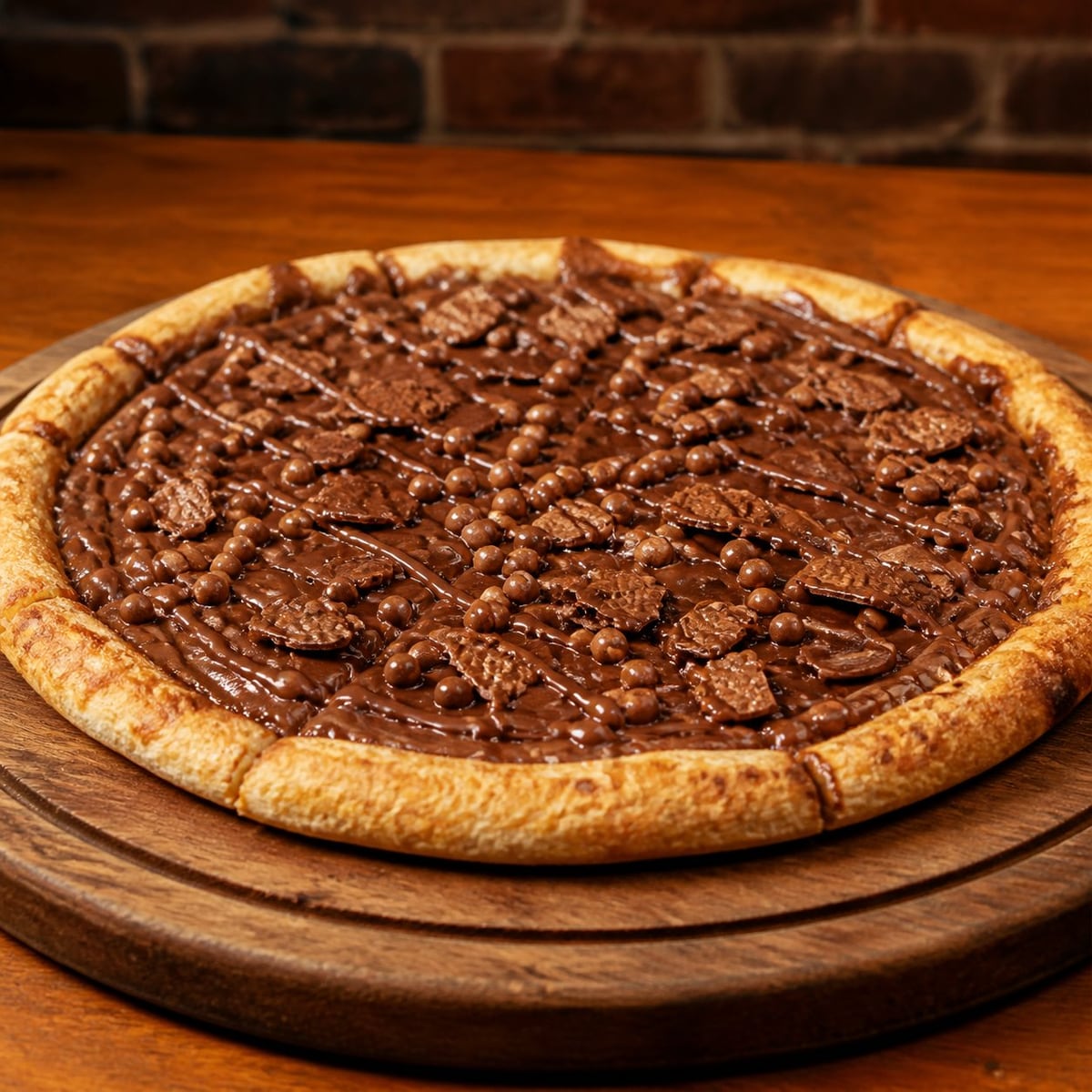 Pizza doce dourada com cobertura cremosa